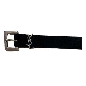Yves Saint Laurent Black and Silver Belt with Iconic YSL Buckle